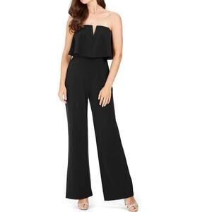 ADRIANNA PAPELL Black Crepe Strapless Popover Wide-Leg Jumpsuit - Sz 4 - NWT